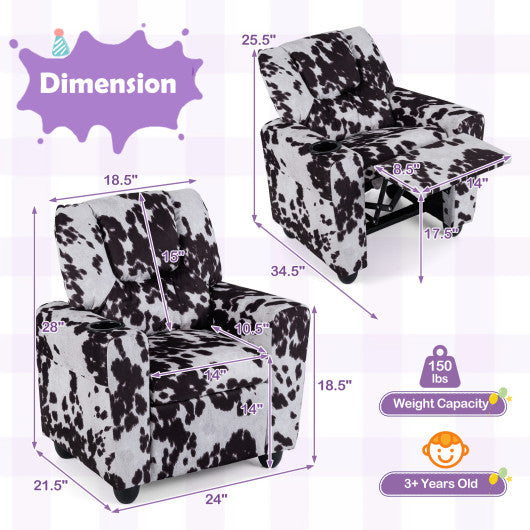 Kids Recliner Chair Push Back Toddler Reclining Armchair with Cup Holder-White