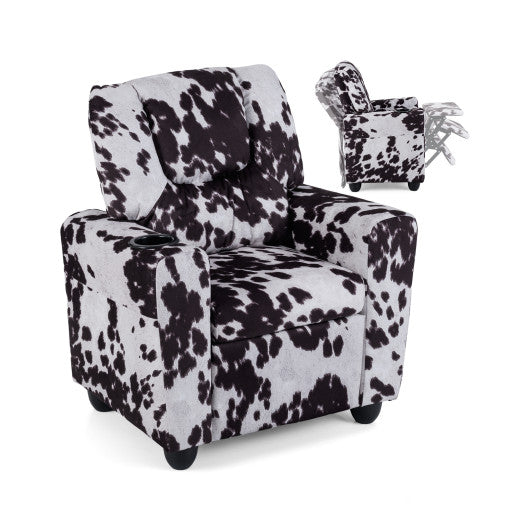 Kids Recliner Chair Push Back Toddler Reclining Armchair with Cup Holder-White