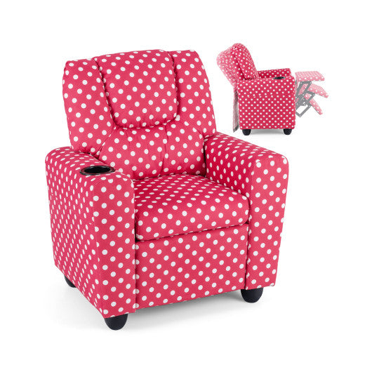 Kids Recliner Chair Push Back Toddler Reclining Armchair with Cup Holder-Red