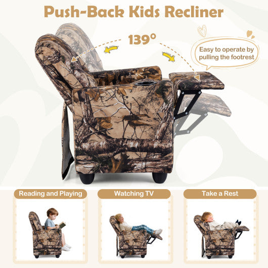 Kids Recliner Chair Push Back Toddler Reclining Armchair with Cup Holder-Camouflage