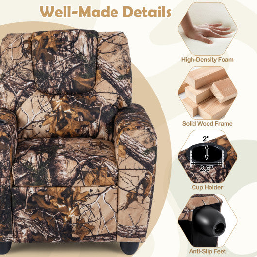 Kids Recliner Chair Push Back Toddler Reclining Armchair with Cup Holder-Camouflage