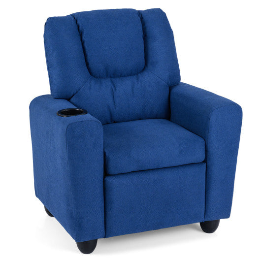 Kids Recliner Chair Push Back Toddler Reclining Armchair with Cup Holder-Blue