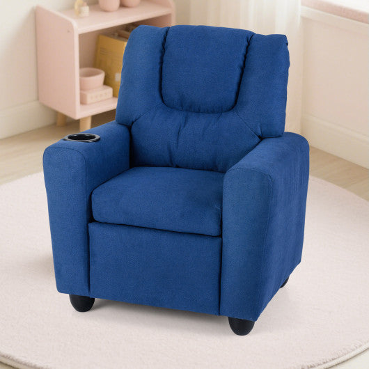 Kids Recliner Chair Push Back Toddler Reclining Armchair with Cup Holder-Blue