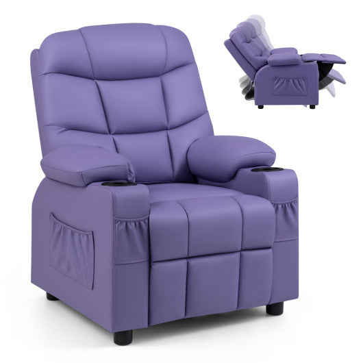 Kids Recliner Chair with Cup Holder and Footrest for Children-Purple