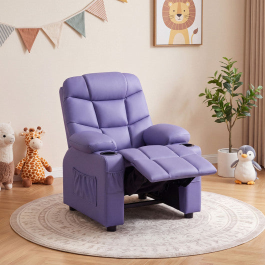 Kids Recliner Chair with Cup Holder and Footrest for Children-Purple