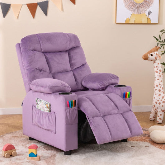 Kids Recliner Chair with Cup Holder and Footrest for Children-LightPurple