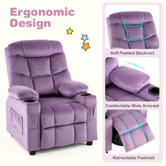 Kids Recliner Chair with Cup Holder and Footrest for Children-LightPurple