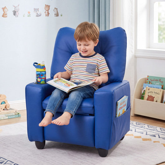 Kids Recliner with Cup Holder Armrests and Adjustable Backrest for Playroom-Blue