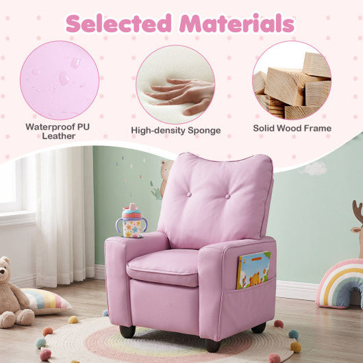 Kids Recliner with Cup Holder Armrests and Adjustable Backrest for Playroom-Pink