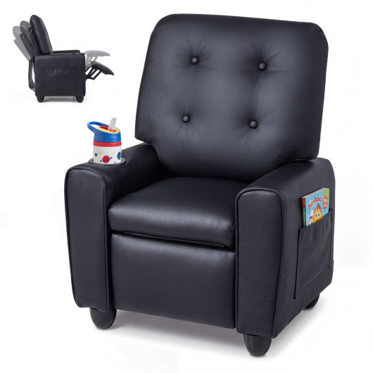 Kids Recliner with Cup Holder & Armrests and Adjustable Backrest Footrest-Black