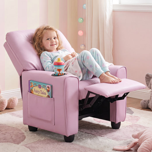 Kids Recliner with Cup Holder & Armrests and Adjustable Backrest Footrest-Pink