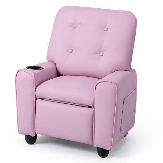 Kids Recliner with Cup Holder & Armrests and Adjustable Backrest Footrest-Pink