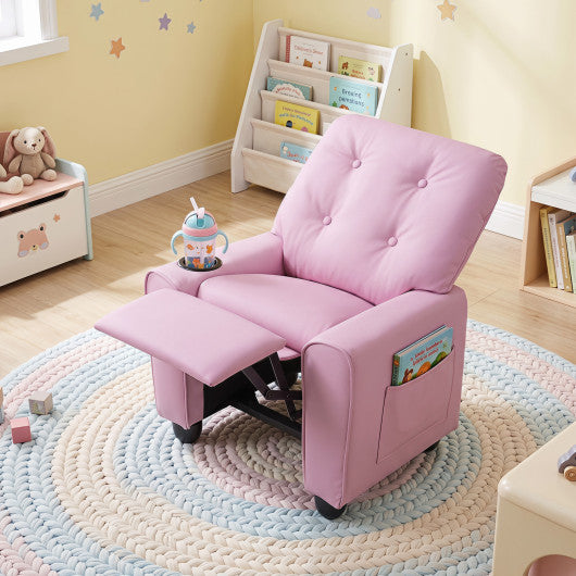 Kids Recliner with Cup Holder & Armrests and Adjustable Backrest Footrest-Pink