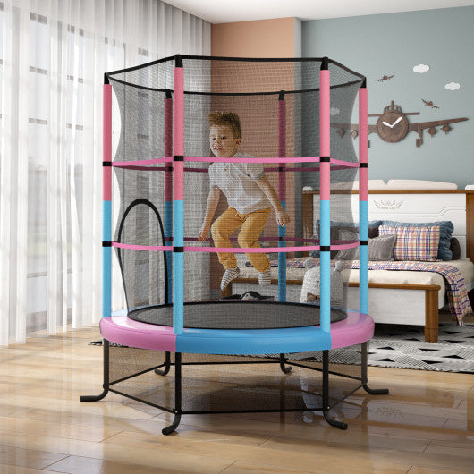 55 Inch Kids Recreational Trampoline Bouncing Jumping Mat with Enclosure Net-Pink