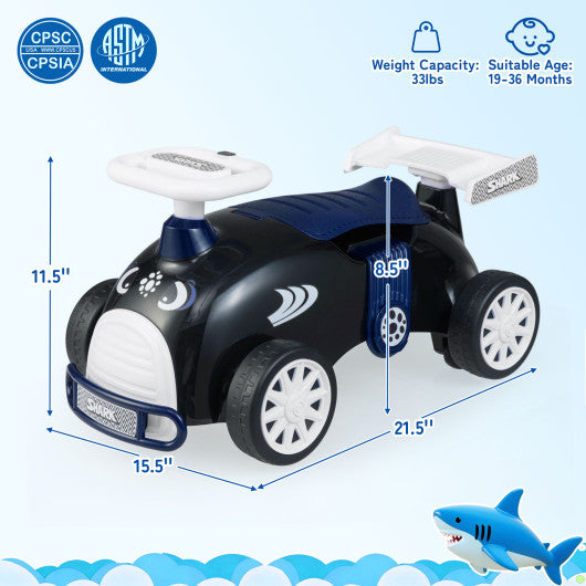 Kids Ride On Car Sliding Toy with Music and Under-Seat Storage-Black & Blue