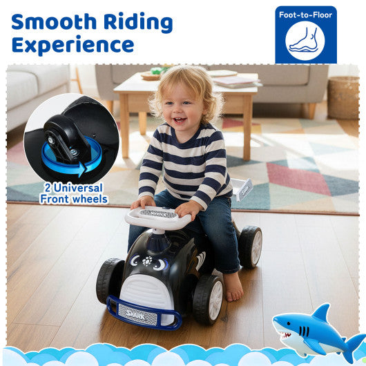 Kids Ride On Car Sliding Toy with Music and Under-Seat Storage-Black & Blue