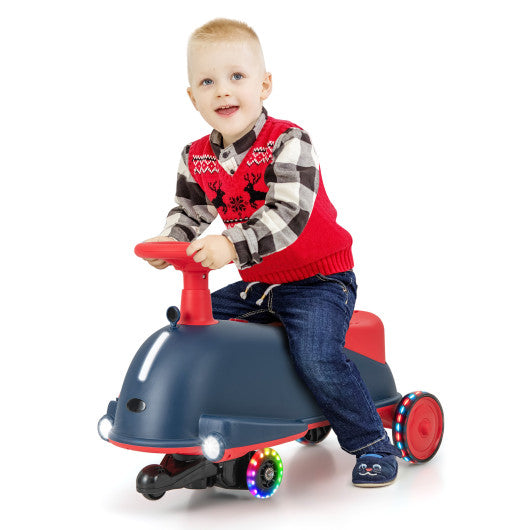 6V Kids Ride On Drifting Wiggle Car 2 in 1 with Music and Pedal and Dolphin-like Design-Blue