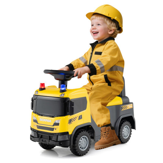 Kids Ride On Push Car Licensed SCANIA Truck Toy with Steering Wheel and Music-Yellow