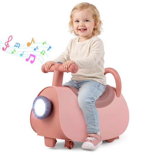 Kids Ride On Push Car with Headlight Music & Under Seat Storage for 18-36 Months-Pink