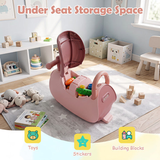 Kids Ride On Push Car with Headlight Music & Under Seat Storage for 18-36 Months-Pink