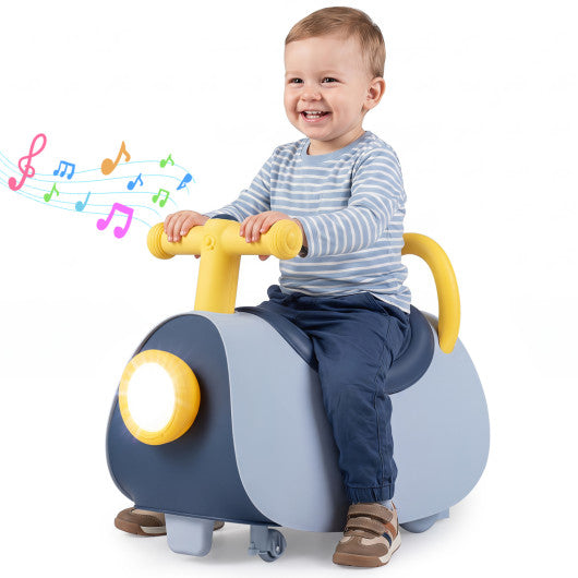 Kids Ride On Push Car with Headlight Music & Under Seat Storage for 18-36 Months-Blue