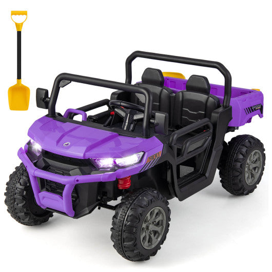 12V 2-Seater Kids Ride On Dump Truck with Dump Bed and Shovel-Purple