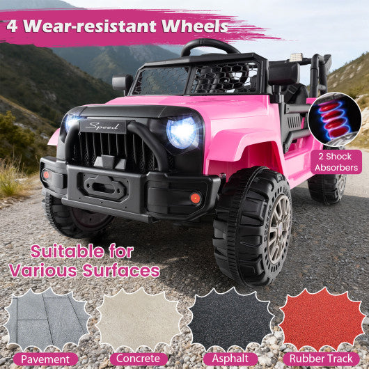 Kids Ride On UTV Car with Detachable Trailer 12V Battery Powered Ride On Truck-Pink