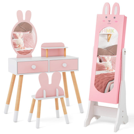 Kids Room Furniture Set with Princess Vanity Table and Chair-Pink