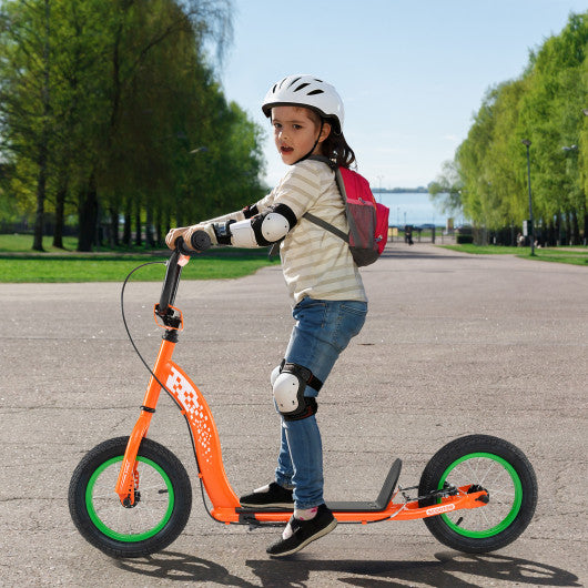 Kids Scooter Youth Kick Scooter with Adjustable Height Handlebar 12-Inch Inflatable Wheels-Orange