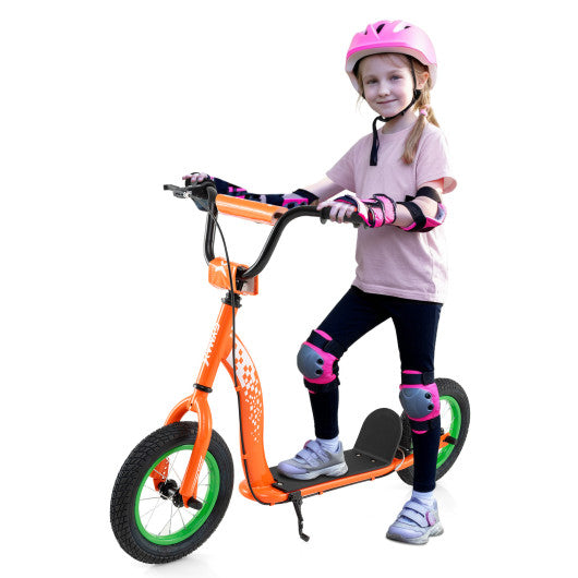 Kids Scooter Youth Kick Scooter with Adjustable Height Handlebar 12-Inch Inflatable Wheels-Orange