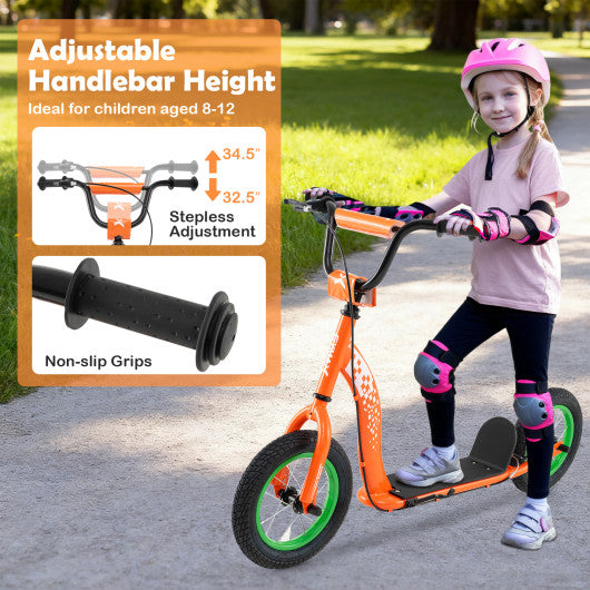 Kids Scooter Youth Kick Scooter with Adjustable Height Handlebar 12-Inch Inflatable Wheels-Orange