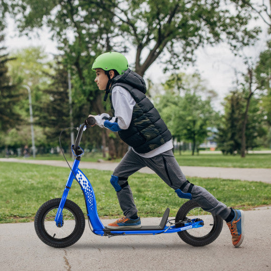 Kids Scooter Youth Kick Scooter with Adjustable Height Handlebar 12-Inch Inflatable Wheels-Navy
