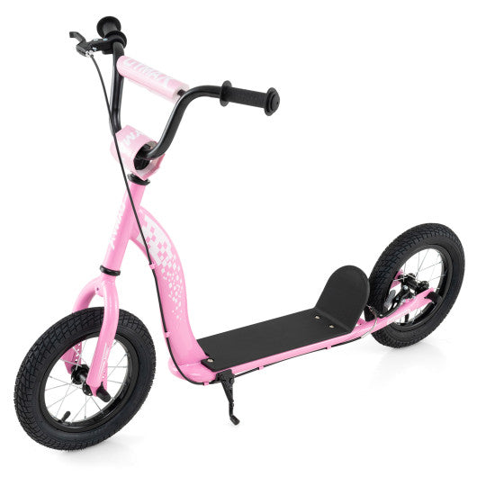 Kids Scooter Youth Kick Scooter with Adjustable Height Handlebar 12-Inch Inflatable Wheels-Pink