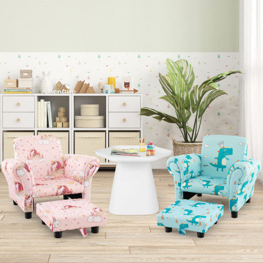 Kids Single Sofa with Cute Patterns Ergonomic Backrest and Armrests-Blue