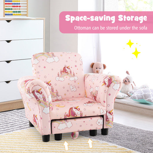 Kids Single Sofa with Cute Patterns Ergonomic Backrest and Armrests-Pink