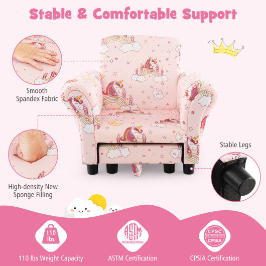 Kids Single Sofa with Cute Patterns Ergonomic Backrest and Armrests-Pink