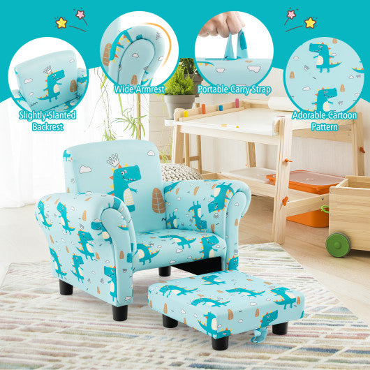 Kids Single Sofa with Cute Patterns Ergonomic Backrest and Armrests-Blue