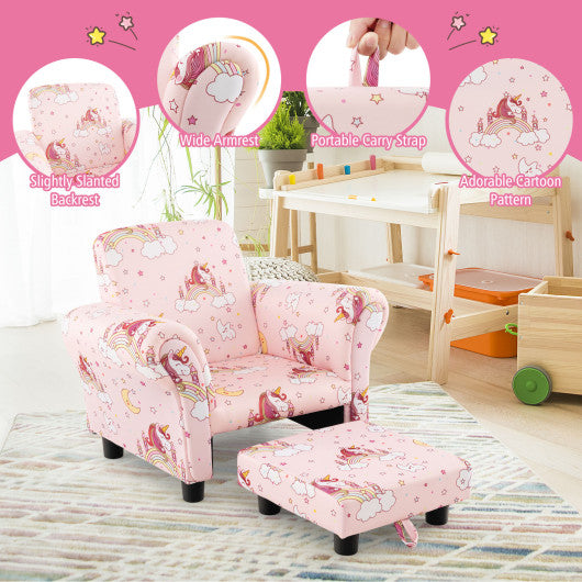Kids Single Sofa with Cute Patterns Ergonomic Backrest and Armrests-Pink