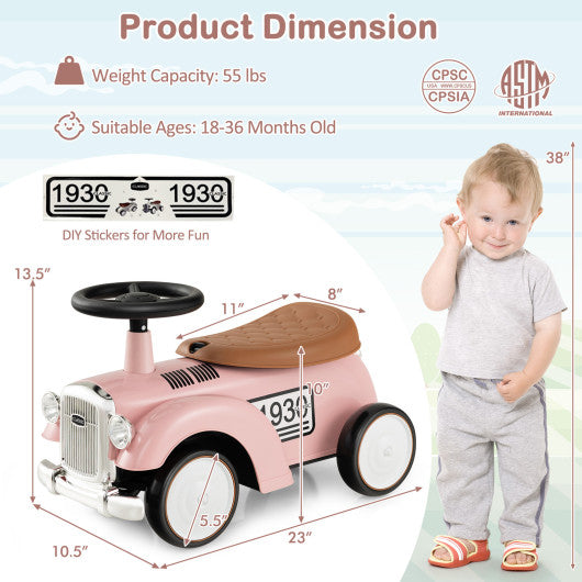 Kids Sit to Stand Vehicle with Working Steering Wheel and Under Seat Storage-Pink