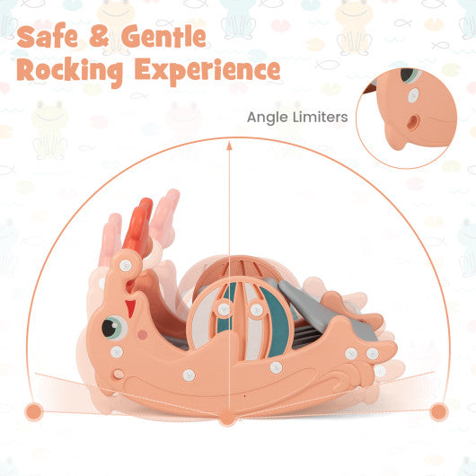 3-in-1 Kids Slide Rocking Horse Set Convertible Toddler Slide with Basketball Hoop-Pink