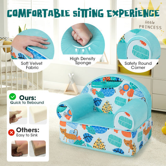 Kids Armchair with Plush Velvet Cover and Soft Sponge Filling-Blue