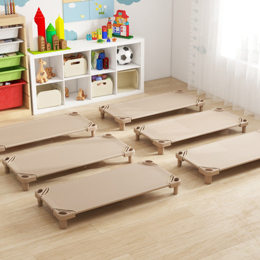 Kids Stackable Daycare Cot Pack of 6 with Detachable Oxford Cloth-Beige
