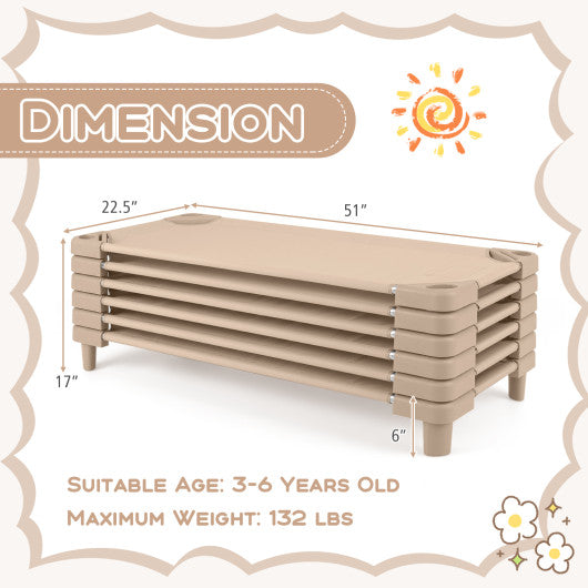 Kids Stackable Daycare Cot Pack of 6 with Detachable Oxford Cloth-Beige