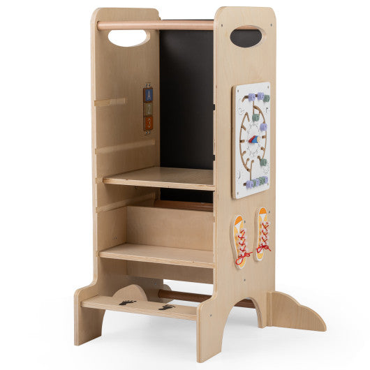 Kids Standing Tower with Detachable Chalkboard and Montessori Games for 3+ Years Old
