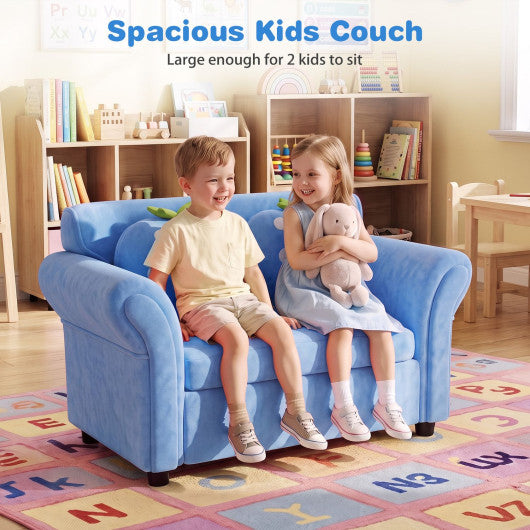 Kids Strawberry Armrest Chair Sofa with 2 Cute Strawberry Pillows-Light Blue