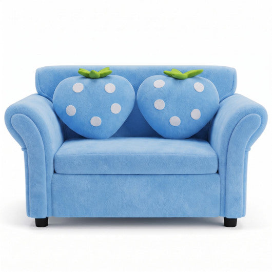 Kids Strawberry Armrest Chair Sofa with 2 Cute Strawberry Pillows-Light Blue