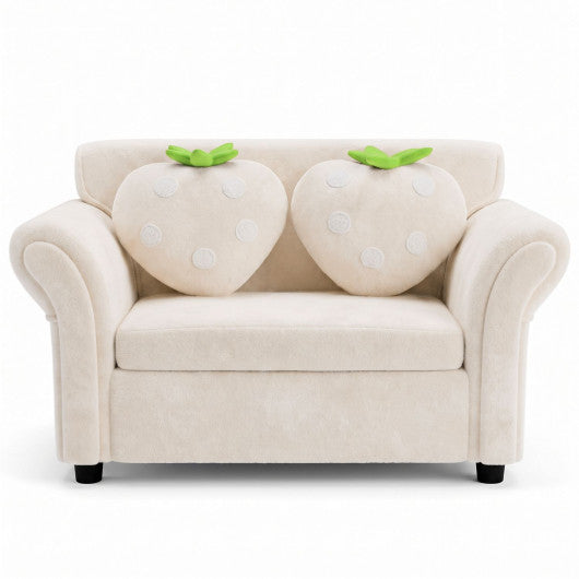 Kids Strawberry Armrest Chair Sofa with 2 Cute Strawberry Pillows-Beige