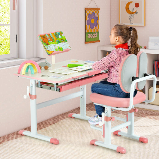 Height-Adjustable Kid's Study Desk and Chair Set-Pink
