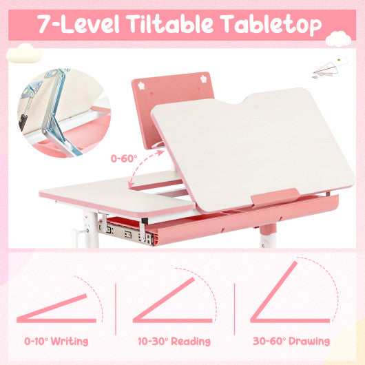 Height-Adjustable Kid's Study Desk and Chair Set-Pink
