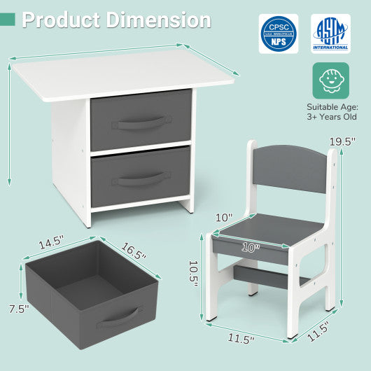 KidsTableand2ChairsSet RemovableStorageDrawers